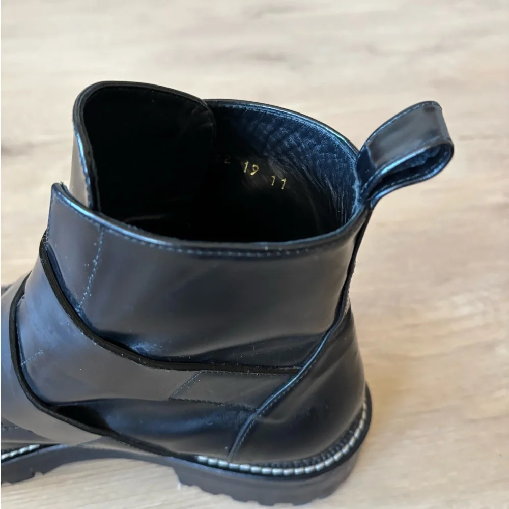Freda Salvador “Athena” Black Leather Buckle Ankle Boots